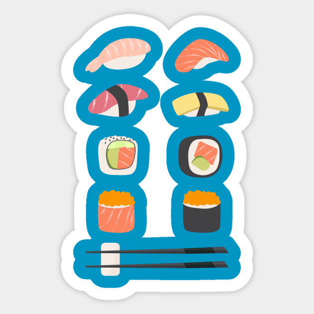 Set of different sushi types and chopsticks - japanese food Sticker by TinyFlowerArt